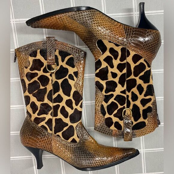 J Renee Womens Size 7.5 Lioness Boots Shoes Snakeskin Fur Giraffe Print Pattern - Picture 7 of 15